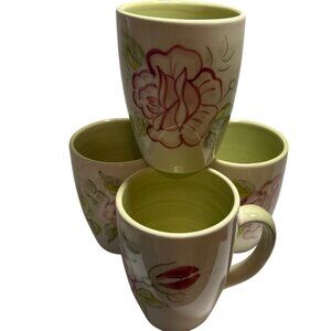 Royal Albert Coffee Mugs Rose Garden Earthenware Floral Set of 4 Green Inside